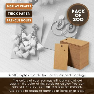 Juvale Earring Cards - 200-Pack Earring Card Holder, Earring Display Cards for Ear Studs, Earrings, Kraft Color, 3.5 x 2 Inches